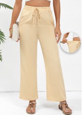 Light Coffee Drawstring Straight Leg Elastic Waist Pants