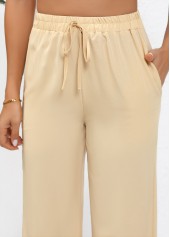 Light Coffee Drawstring Straight Leg Elastic Waist Pants