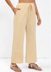 Light Coffee Drawstring Straight Leg Elastic Waist Pants