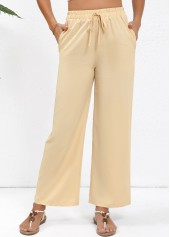 Light Coffee Drawstring Straight Leg Elastic Waist Pants