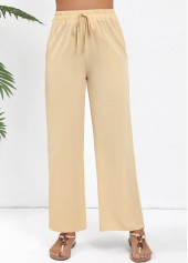 Light Coffee Drawstring Straight Leg Elastic Waist Pants