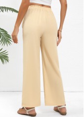 Light Coffee Drawstring Straight Leg Elastic Waist Pants