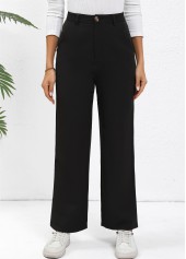 Black Button Straight Leg High Waisted Pants