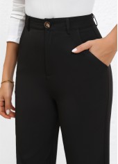 Black Button Straight Leg High Waisted Pants | thumb picture 