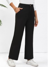 Black Button Straight Leg High Waisted Pants | thumb picture 