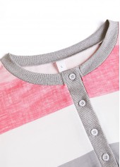 Pink Patchwork Striped Long Sleeve Split Neck Sweatshirt | thumb picture 