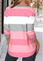 Pink Patchwork Striped Long Sleeve Split Neck Sweatshirt | thumb picture 