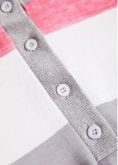 Pink Patchwork Striped Long Sleeve Split Neck Sweatshirt | thumb picture 