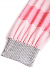 Pink Patchwork Striped Long Sleeve Split Neck Sweatshirt | thumb picture 