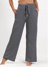 Black Pocket Striped Straight Leg Elastic Waist Pants | thumb picture 
