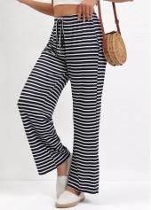 Black Pocket Striped Straight Leg Elastic Waist Pants | thumb picture 