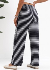 Black Pocket Striped Straight Leg Elastic Waist Pants | thumb picture 