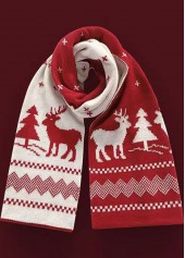 Christmas Wine Red Geometric Elk Print Scarf
