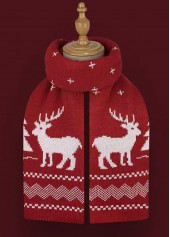 Christmas Wine Red Geometric Elk Print Scarf | thumb picture 