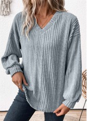 Light Blue Long Sleeve V Neck T Shirt