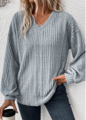 Light Blue Long Sleeve V Neck T Shirt