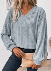 Light Blue Long Sleeve V Neck T Shirt