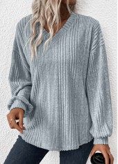 Light Blue Long Sleeve V Neck T Shirt