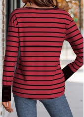 Wine Red Patchwork Striped Long Sleeve T Shirt | thumb picture 