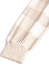 Beige Patchwork Plaid Long Sleeve Round Neck Sweatshirt | thumb picture 