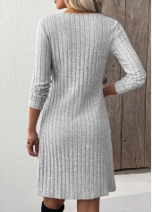 Light Grey Button Long Sleeve Scoop Neck Dress | thumb picture 