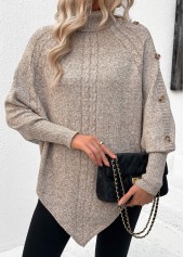 Light Camel Button Long Sleeve High Neck Sweater | thumb picture 