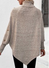 Light Camel Button Long Sleeve High Neck Sweater | thumb picture 