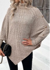 Light Camel Button Long Sleeve High Neck Sweater | thumb picture 
