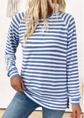 Light Blue Striped Long Sleeve Round Neck T Shirt | thumb picture 