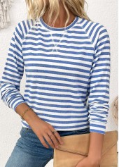 Light Blue Striped Long Sleeve Round Neck T Shirt | thumb picture 