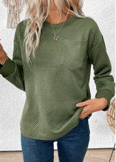 Olive Green Jacquard Long Sleeve Round Neck Sweatshirt | thumb picture 