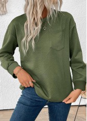 Olive Green Jacquard Long Sleeve Round Neck Sweatshirt | thumb picture 