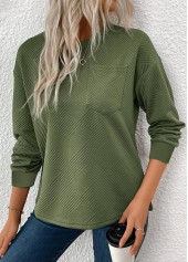 Olive Green Jacquard Long Sleeve Round Neck Sweatshirt | thumb picture 