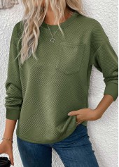 Olive Green Jacquard Long Sleeve Round Neck Sweatshirt