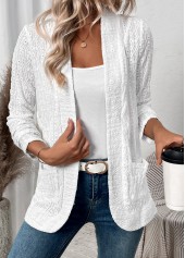 White Pocket Lace Long Sleeve Coat | thumb picture 