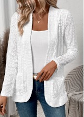 White Pocket Lace Long Sleeve Coat | thumb picture 