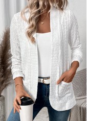 White Pocket Lace Long Sleeve Coat