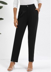 Black Button High Waisted Ankle-length Pants