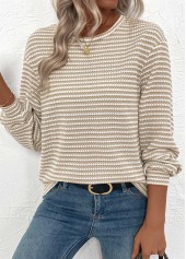 Light Coffee Jacquard Long Sleeve Round Neck T Shirt | thumb picture 