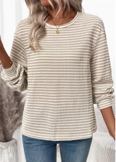 Light Coffee Jacquard Long Sleeve Round Neck T Shirt | thumb picture 