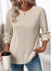 Light Coffee Jacquard Long Sleeve Round Neck T Shirt | thumb picture 