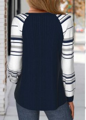 Navy Patchwork Striped Long Sleeve Round Neck Sweatshirt | thumb picture 