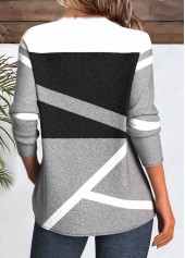 Grey Patchwork Geometric Print Long Sleeve T Shirt | thumb picture 