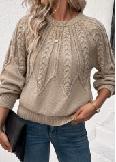 Long Sleeve Light Camel Round Neck Sweater | thumb picture 