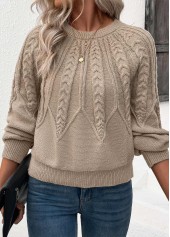 Long Sleeve Light Camel Round Neck Sweater | thumb picture 