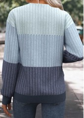 Blue Patchwork Long Sleeve Lace Up Collar Sweatshirt | thumb picture 