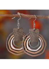 Light Brown Wood Material Geometric Earrings