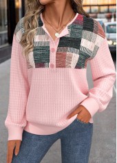 Pink Button Geometric Print Long Sleeve Sweatshirt | thumb picture 