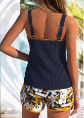 Patchwork Tropical Plants Print Navy Tankini Set | thumb picture 