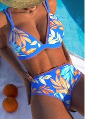 Circular Ring Floral Print Sky Blue Bikini Set